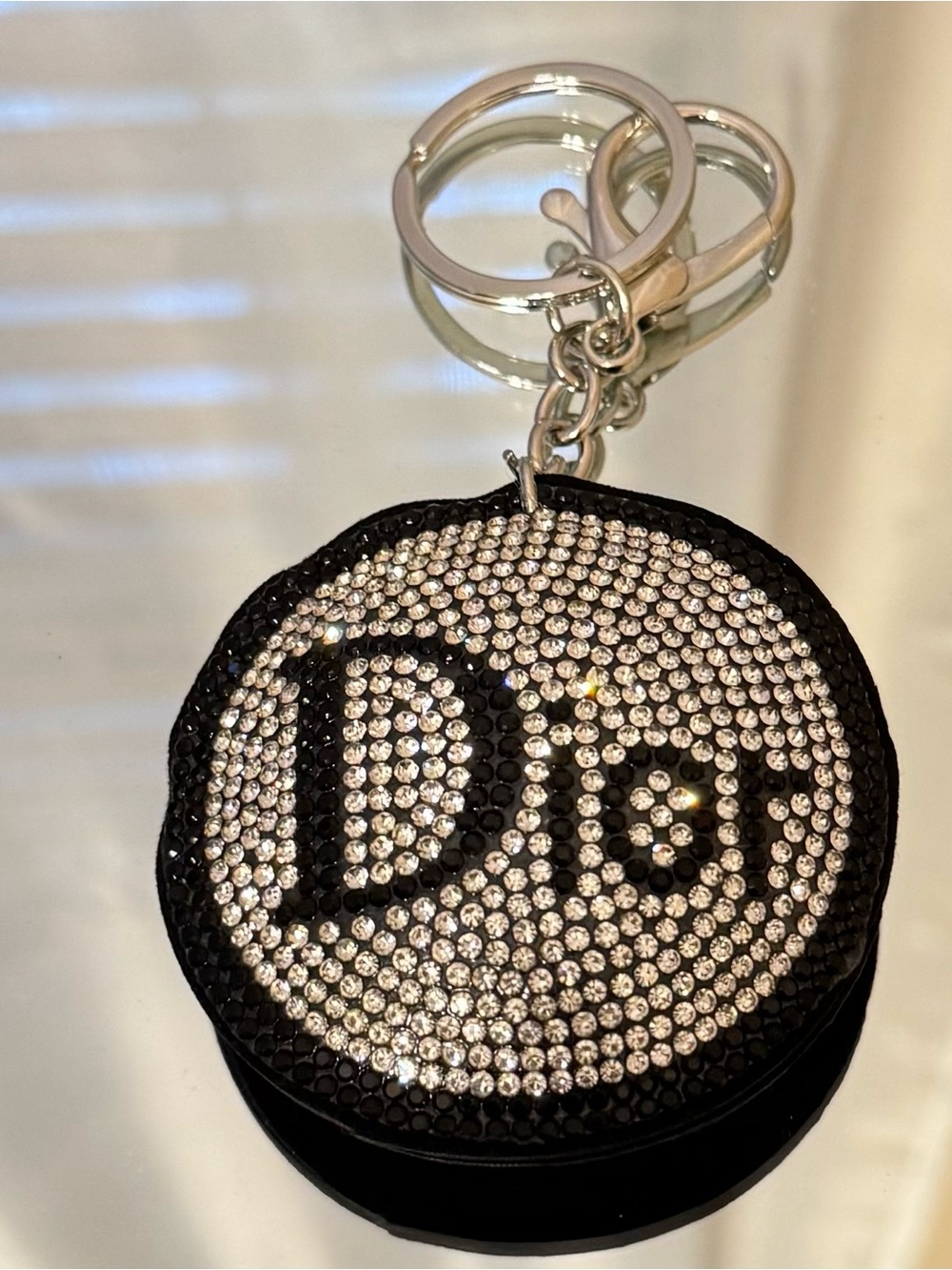 Dior Black and Silver Crystal Keychain/bag charm